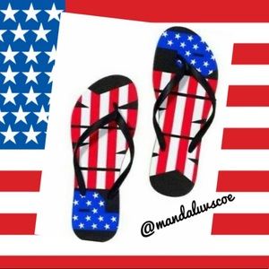 Red White and Blue Flag Set Flip Flops,Tote Bag and matching Scarf